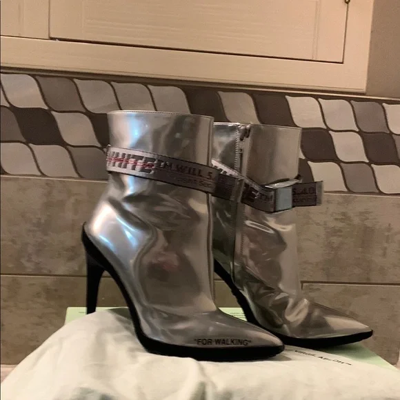 Off-White Silver Ankle Boots - Picture 1 of 7